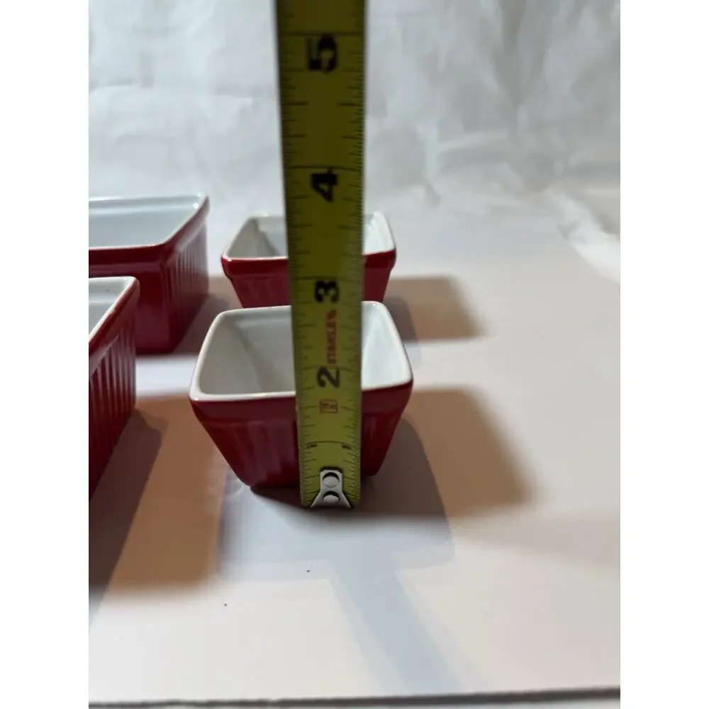 BIA Ceramic Square Ramekin Set Red White Oven Safe Four-Piece